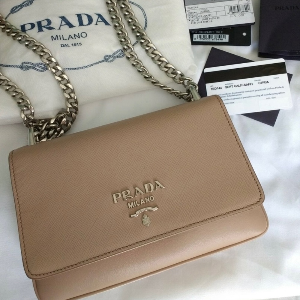 Prada Saffiano Soft Calf Shoulder Chain Bag